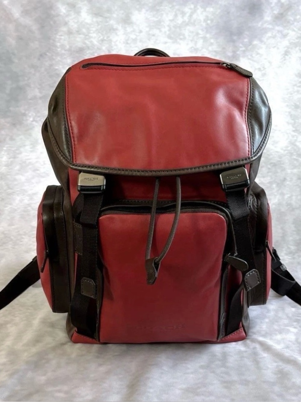 Coach Red Leather Backpack with Brown Accents